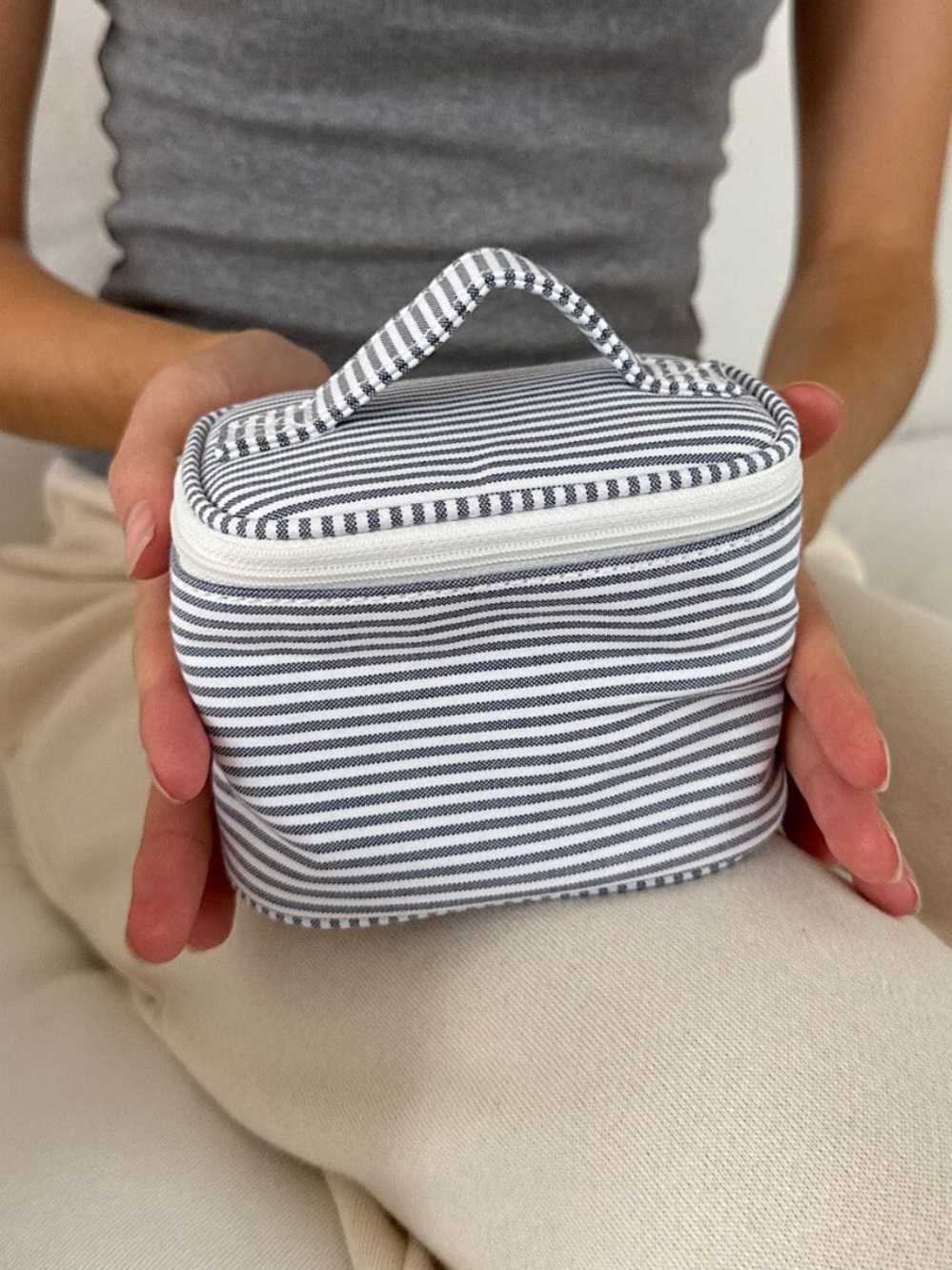 Brandy Melville Navy & White Striped Makeup Organizer Bag